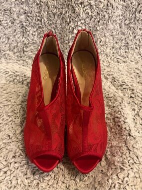 ALDO Red Lace Peep Toe Booties